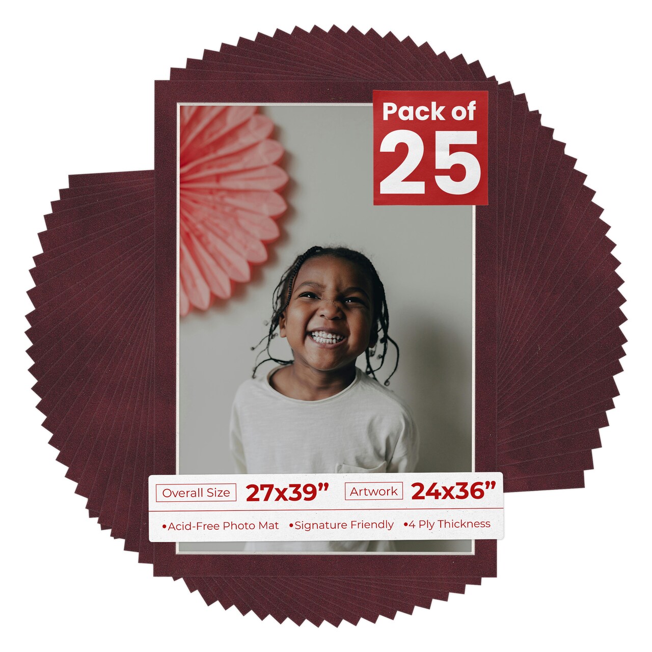 Dark Red Suede Mat Board for 27x39 Frames - Fits 24x36 Photos